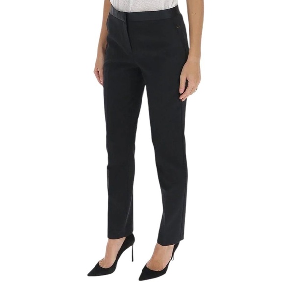 Theory Satin Waist Core Wool Crepe Trousers Pants Straight Leg Black - Picture 8 of 8